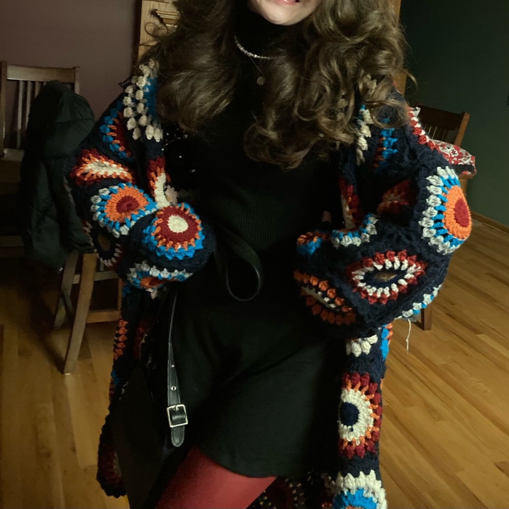 BY mommys_attic ->Hand crocheted long cardigan hooded sweater by crochet_by_ayla - Picture 6 of 10